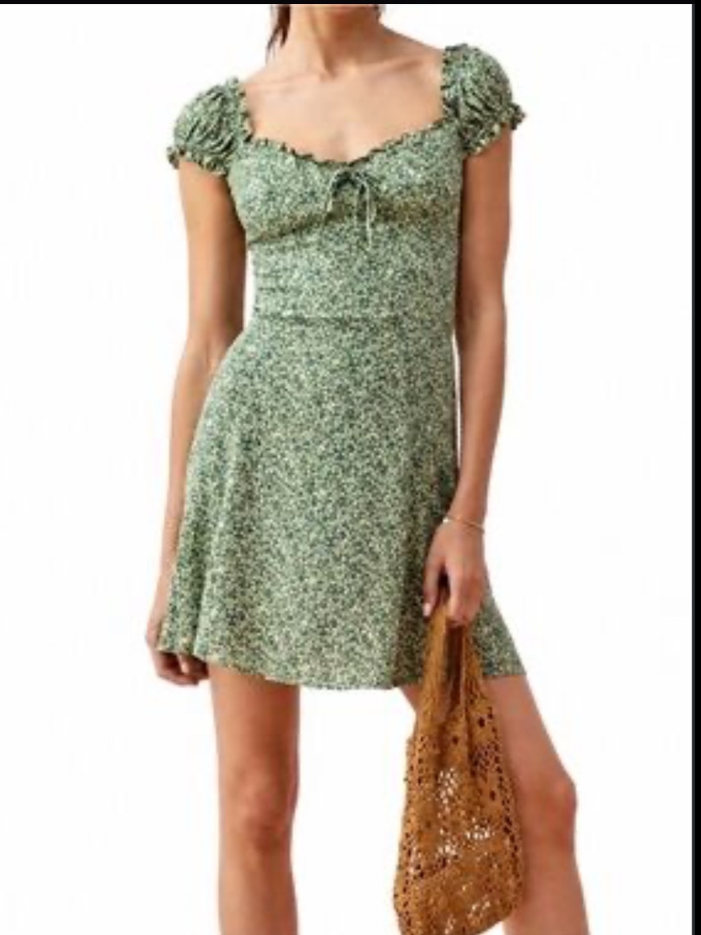 Reformation Green Floral Tie-Front Mini Dress